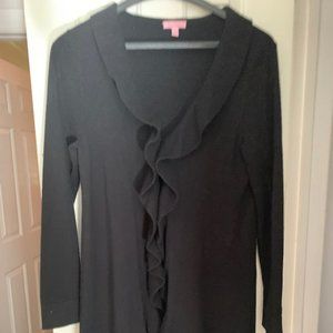 Lily Pulitzer cashmere long black cardigan with ruffle --size large.